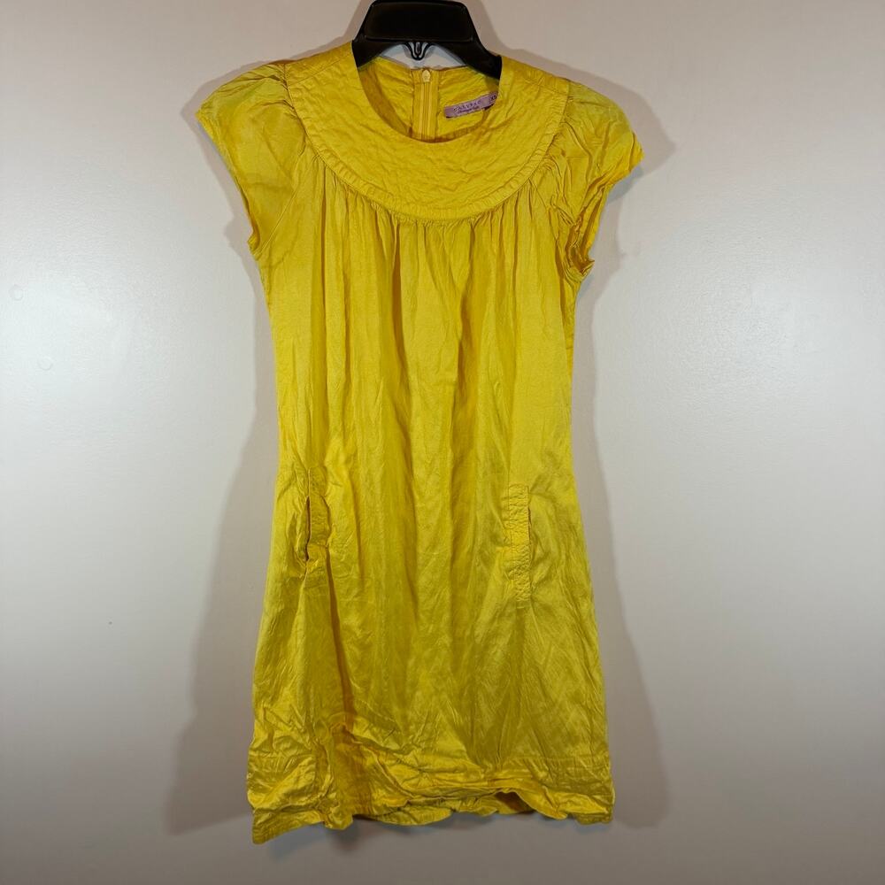 Calypso Christiane Celle Yellow 100% Silk Crinkle Shift Mini Dress Womens XS
